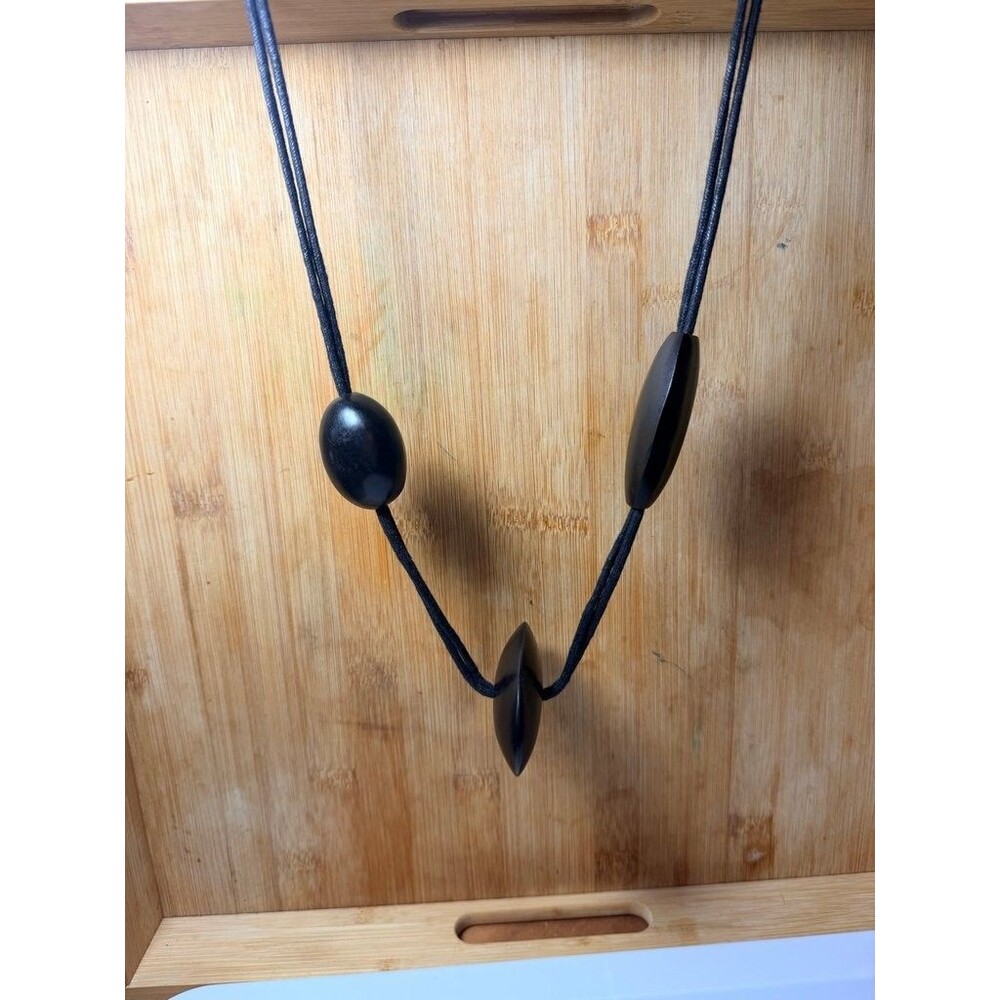 Vintage Adjustable Necklace with Large Wood Beads